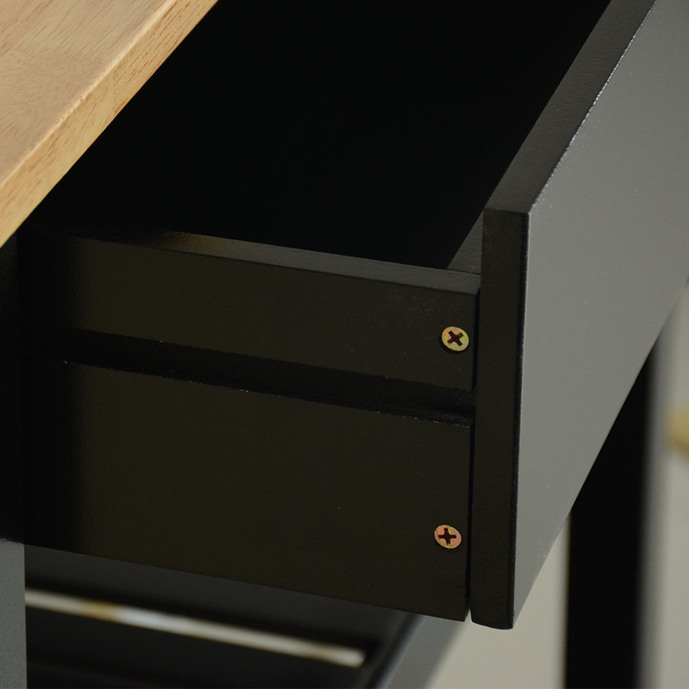 Rubber Wood Top Simple Design Mobile Kitchen Island with Two Lockable Wheels- Black_16