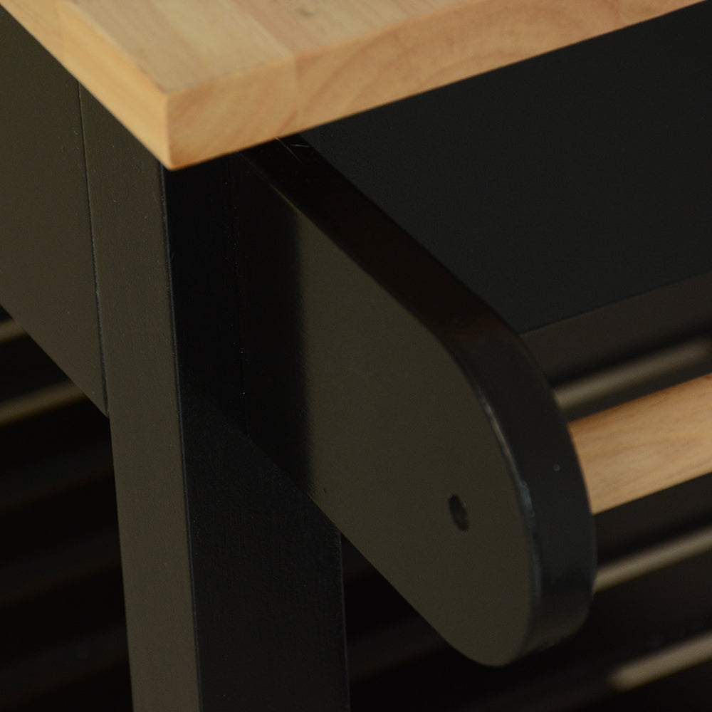 Rubber Wood Top Simple Design Mobile Kitchen Island with Two Lockable Wheels- Black_5