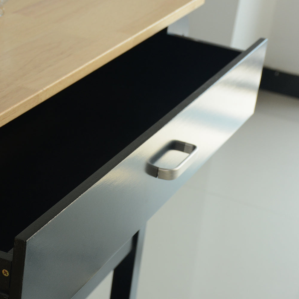 Rubber Wood Top Simple Design Mobile Kitchen Island with Two Lockable Wheels- Black_17
