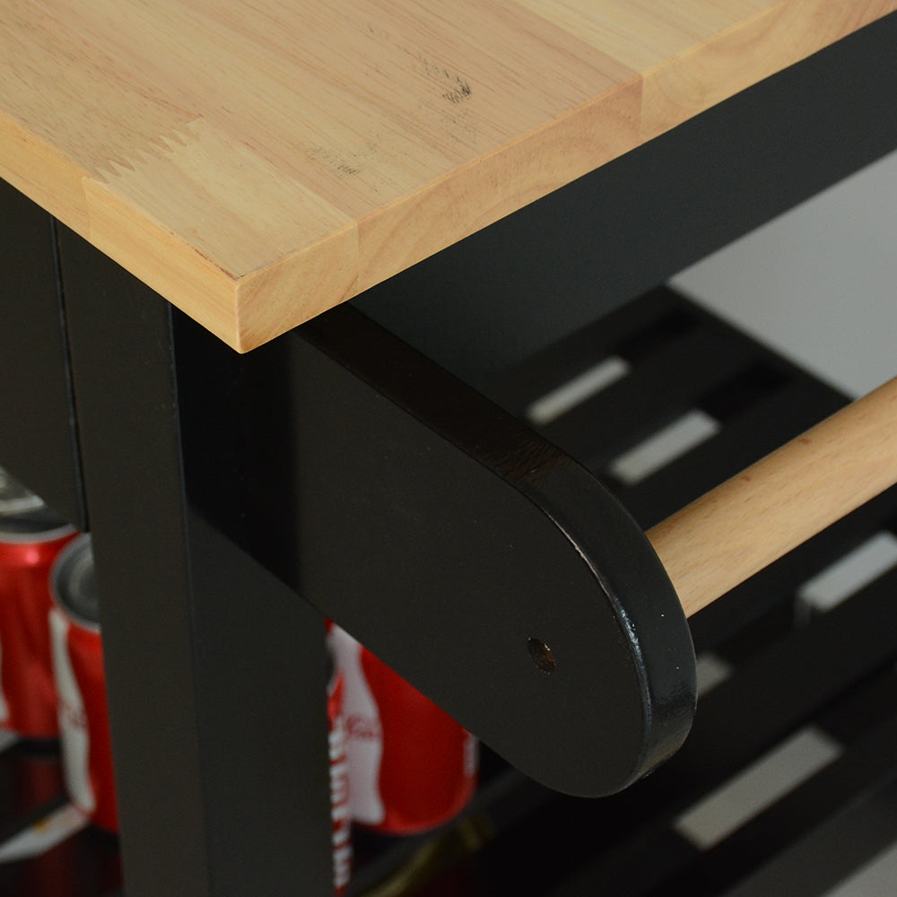 Rubber Wood Top Simple Design Mobile Kitchen Island with Two Lockable Wheels- Black_15