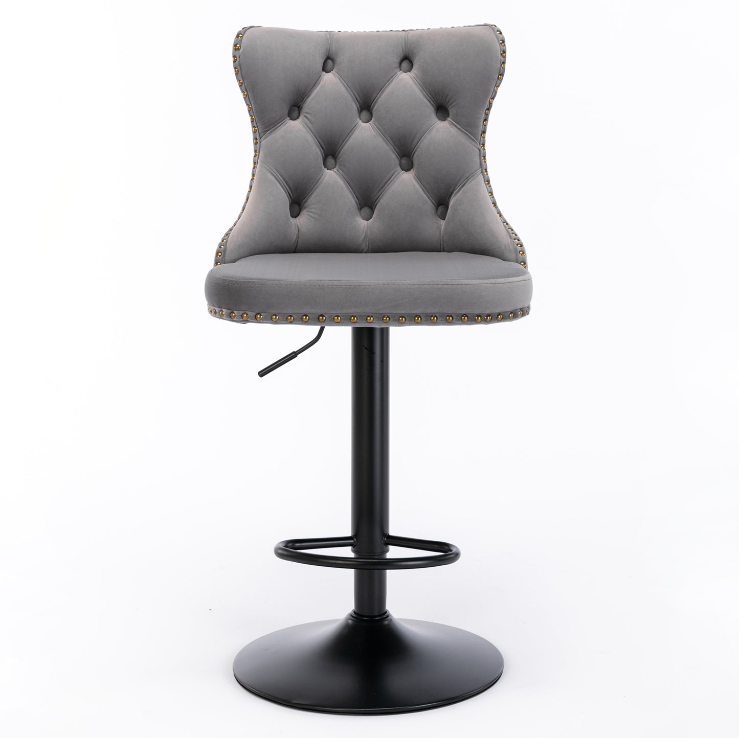Set of 2 Modern Upholstered Tufted Velvet Armless Bar Stools with Back Rest- Grey_5