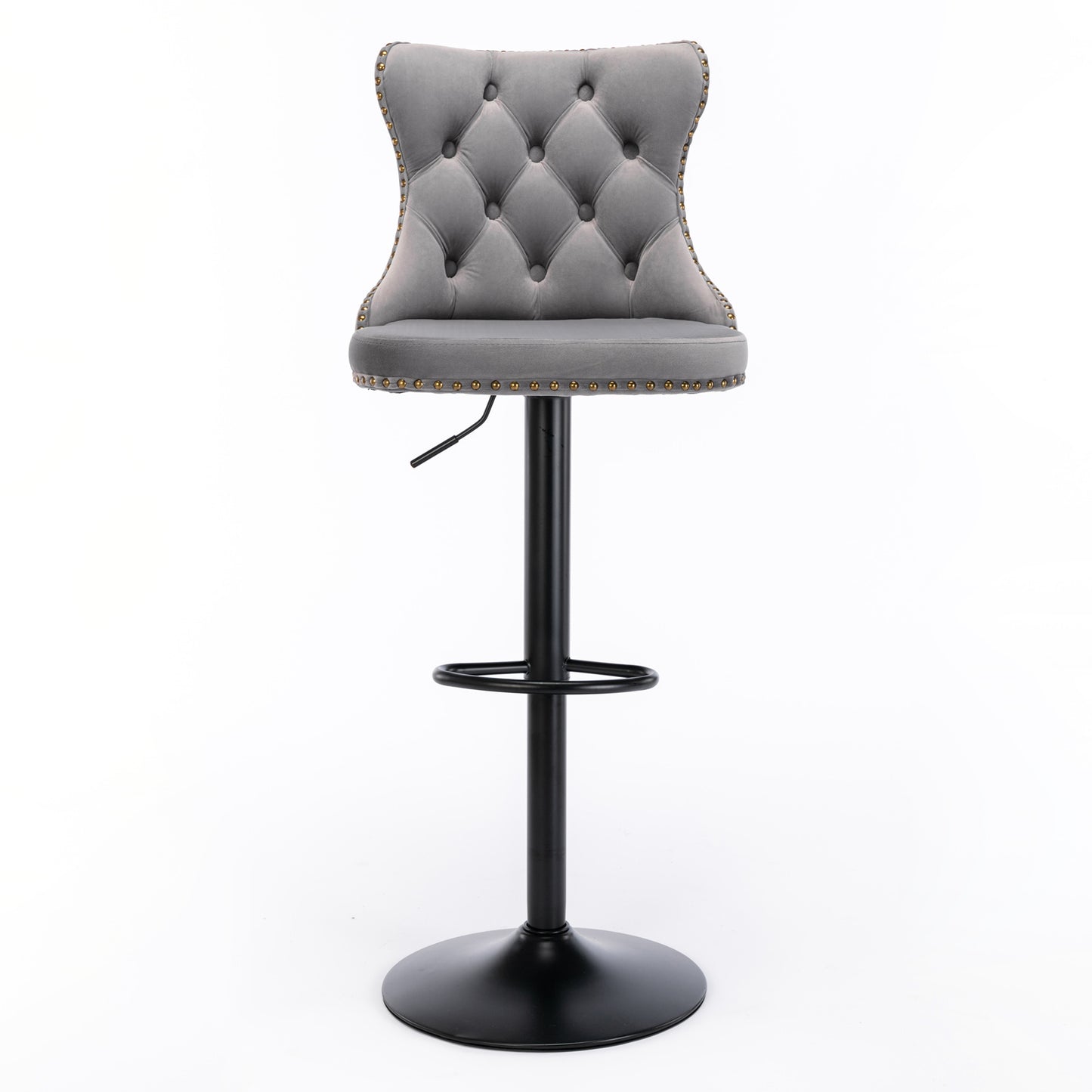 Set of 2 Modern Upholstered Tufted Velvet Armless Bar Stools with Back Rest- Grey_3