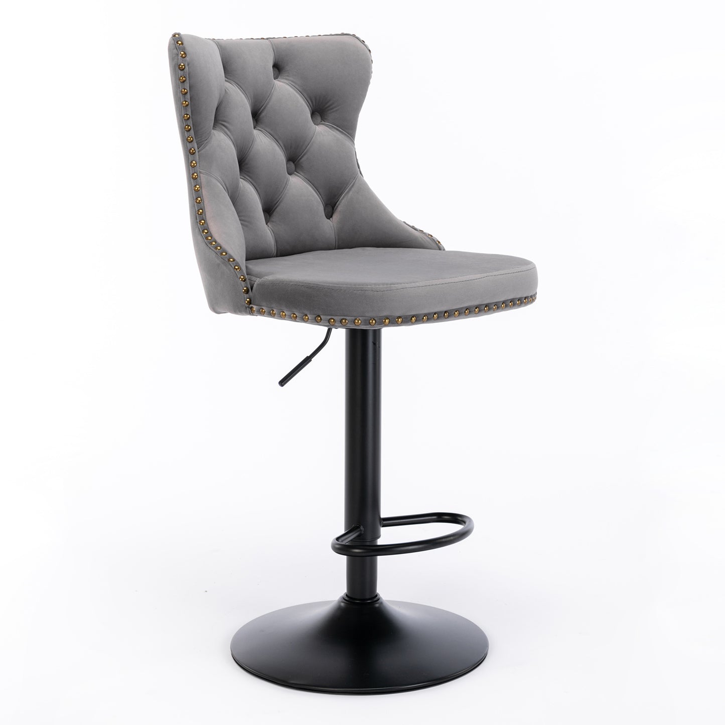 Set of 2 Modern Upholstered Tufted Velvet Armless Bar Stools with Back Rest- Grey_6