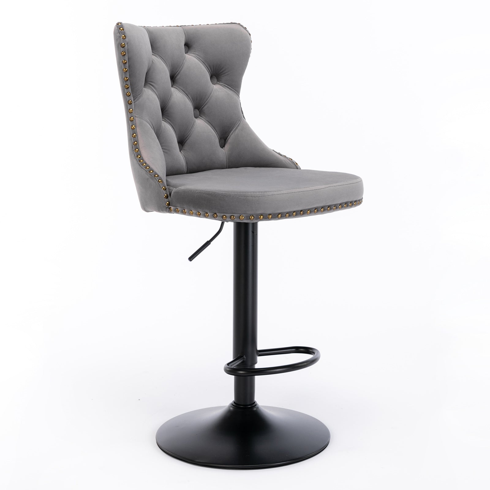 Set of 2 Modern Upholstered Tufted Velvet Armless Bar Stools with Back Rest- Grey_6