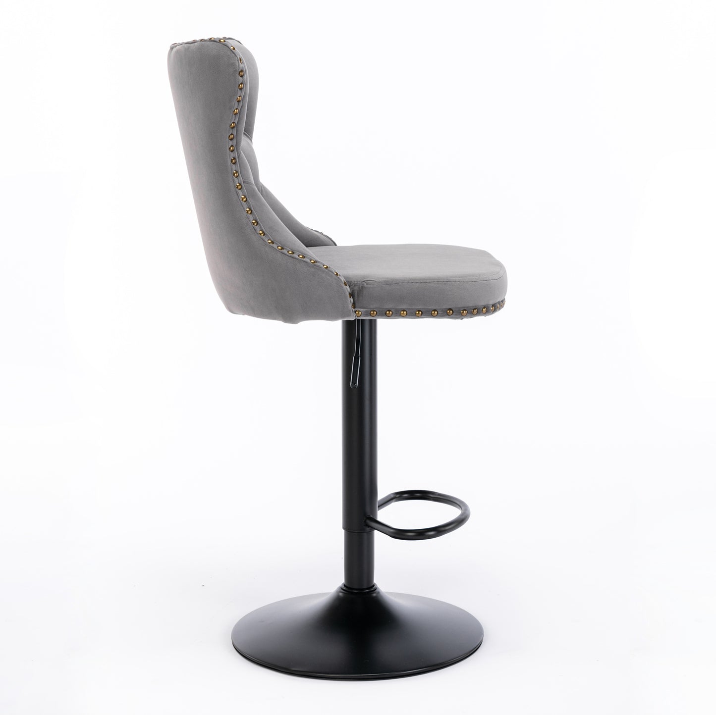 Set of 2 Modern Upholstered Tufted Velvet Armless Bar Stools with Back Rest- Grey_7