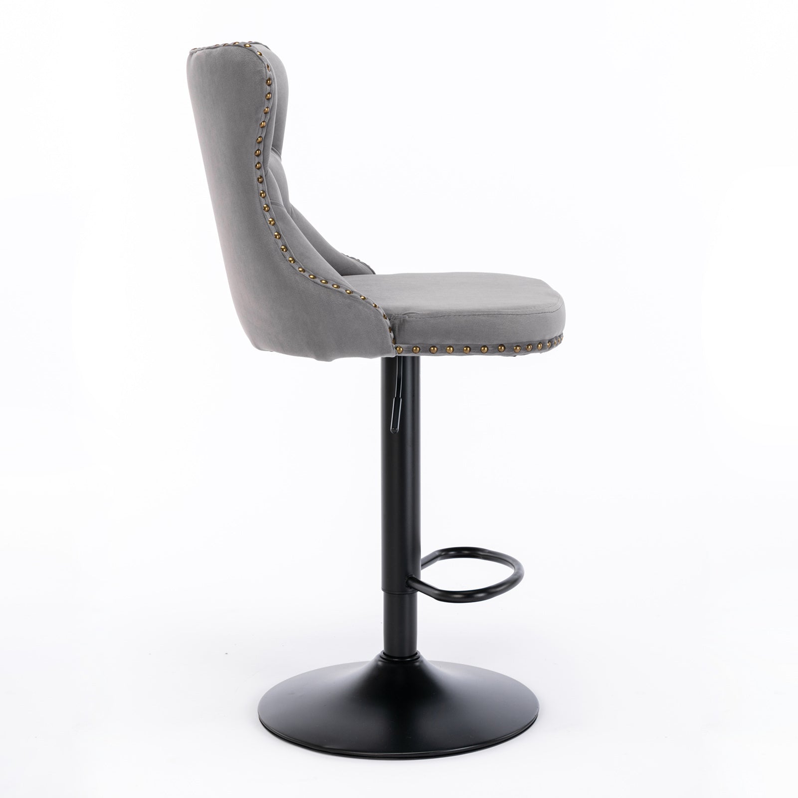 Set of 2 Modern Upholstered Tufted Velvet Armless Bar Stools with Back Rest- Grey_7