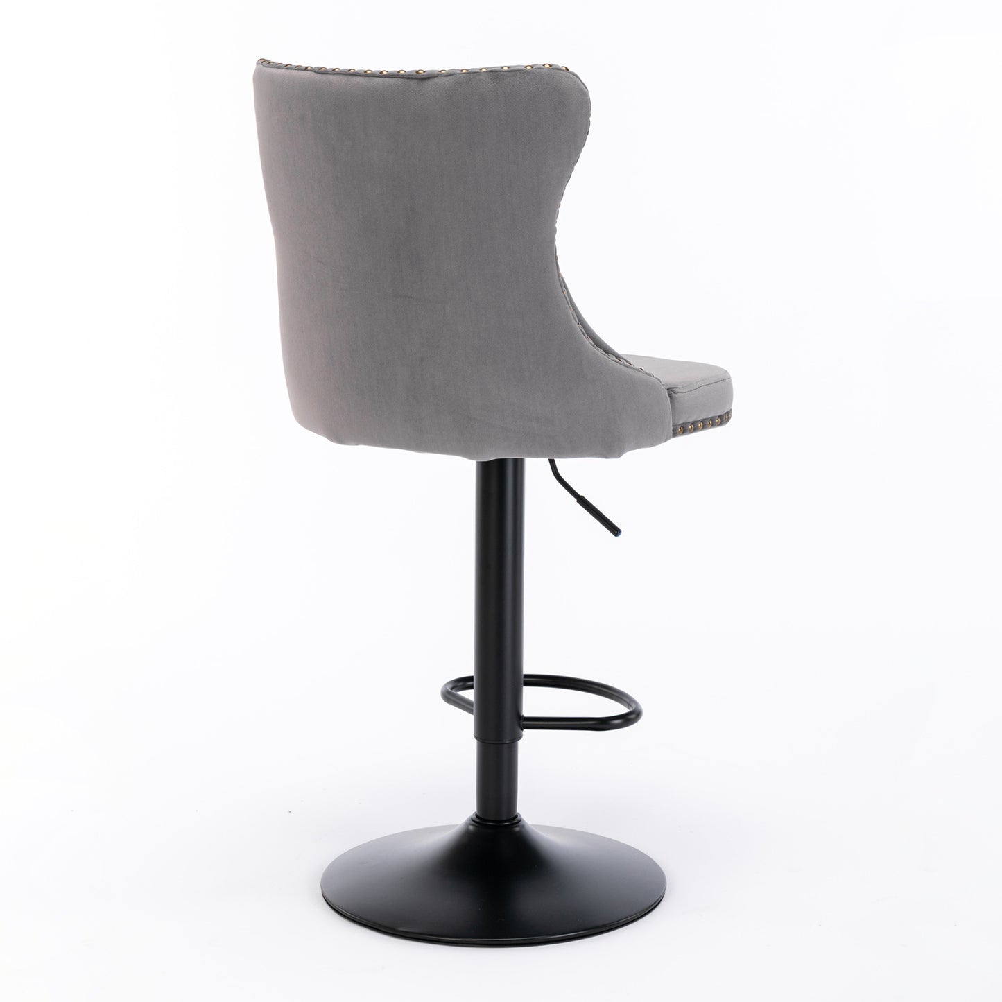 Set of 2 Modern Upholstered Tufted Velvet Armless Bar Stools with Back Rest- Grey_8