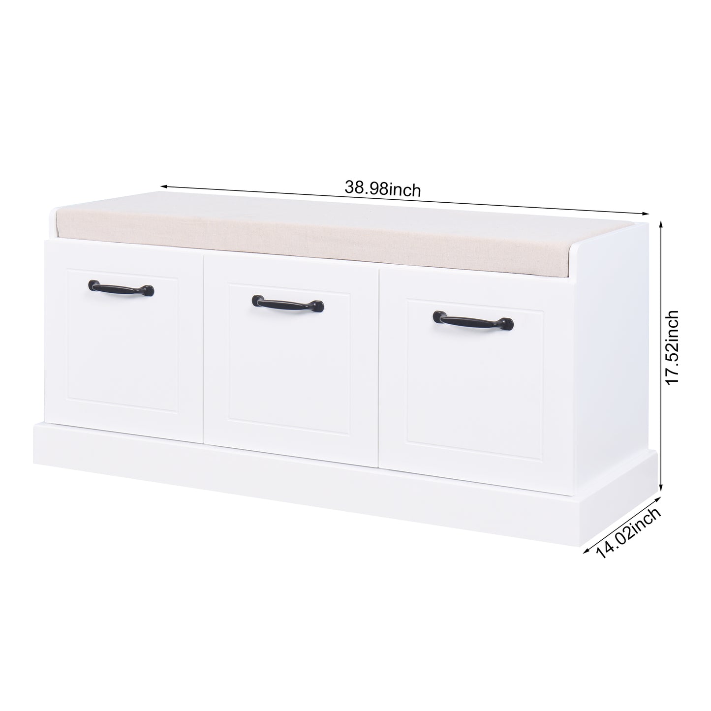 Wooden Entryway Shoe Cabinet Living Room Storage Bench with White Cushion_2