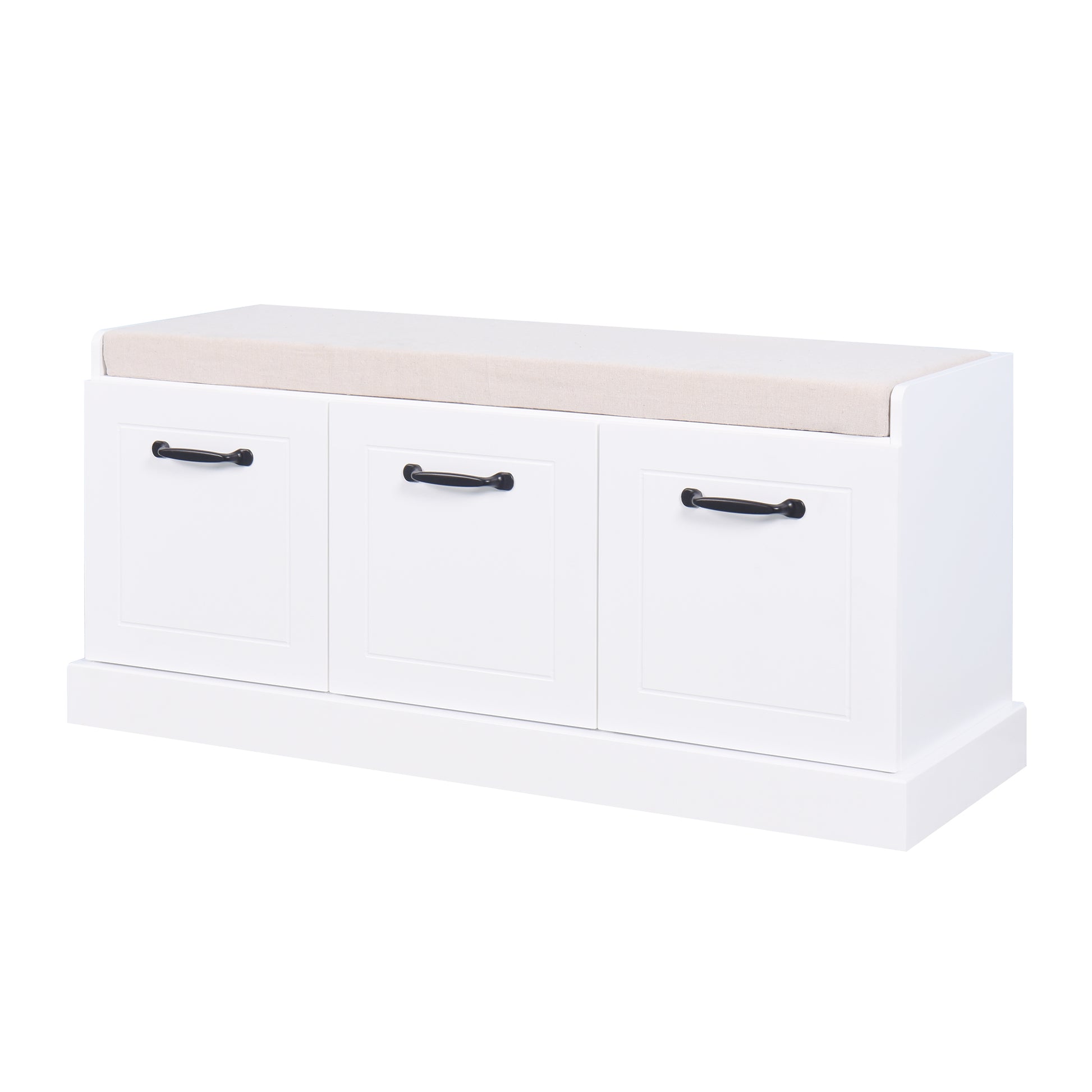 Wooden Entryway Shoe Cabinet Living Room Storage Bench with White Cushion_1