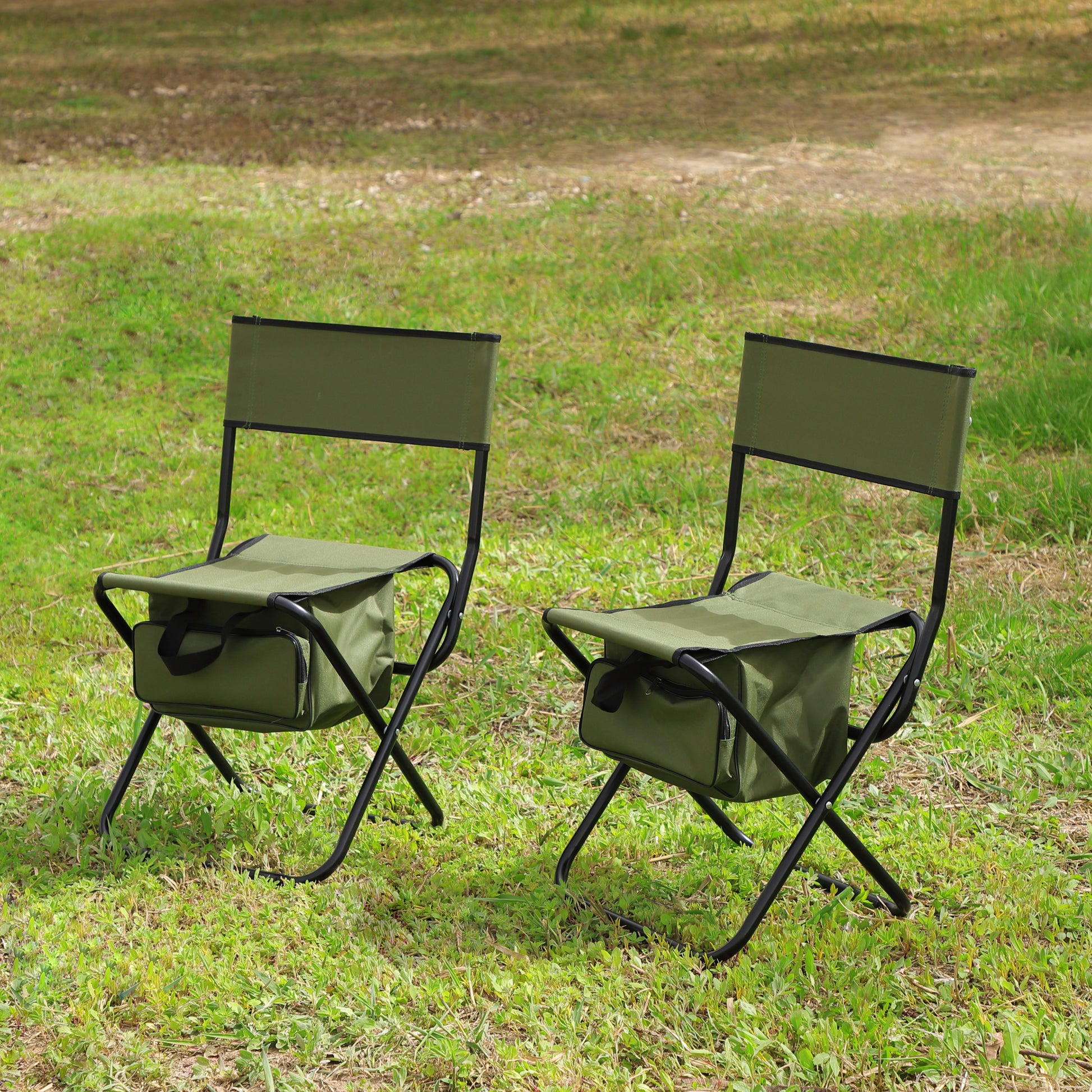 Set of 3 Folding Outdoor Table and Chair Set Portable Camping Set- Black+Green_6