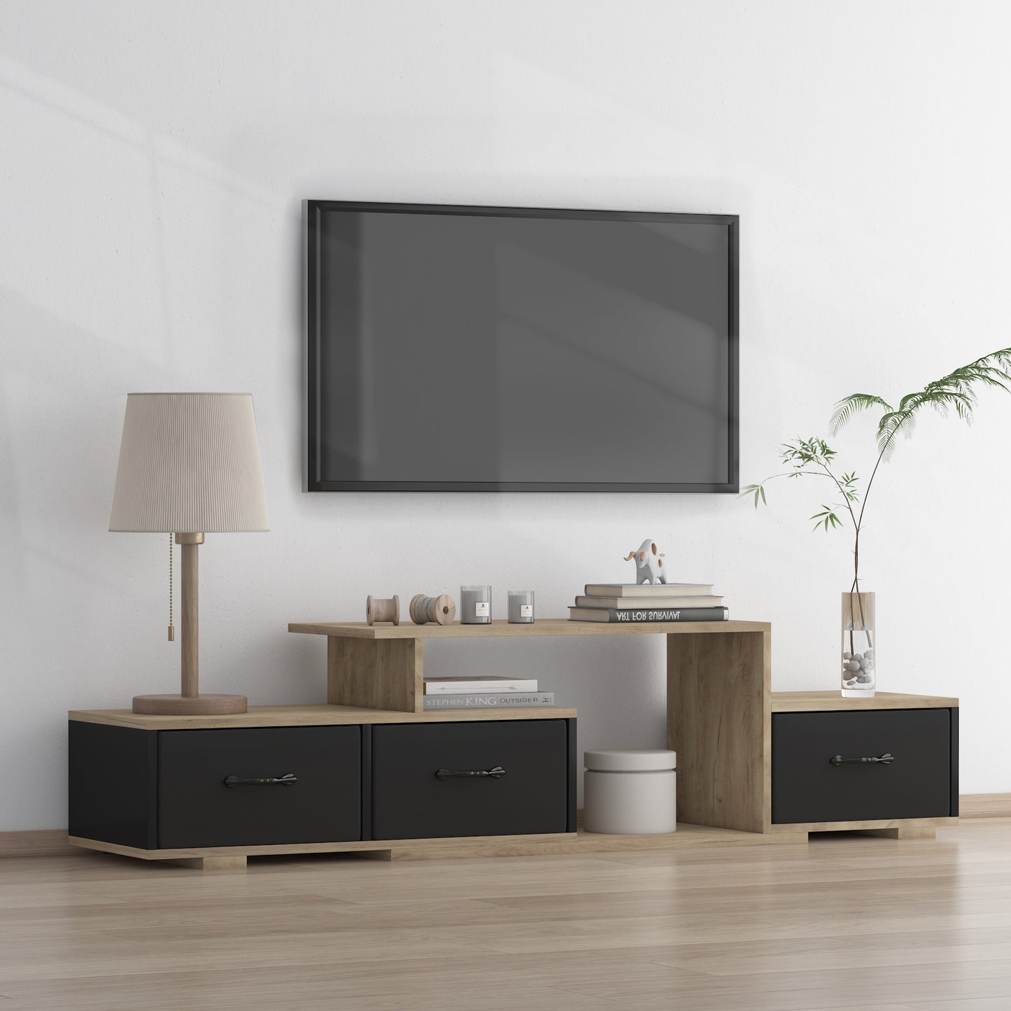 Contemporary Rustic Modern TV Stand for Entertainment Room - Black+Brown_2