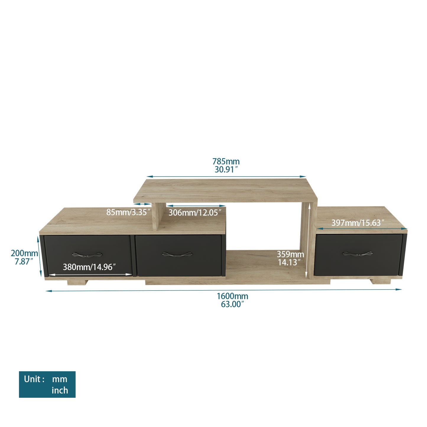 Contemporary Rustic Modern TV Stand for Entertainment Room - Black+Brown_6