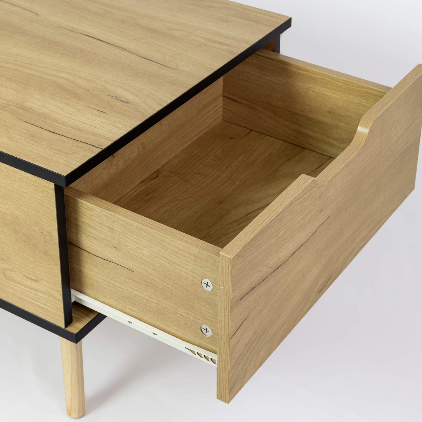 Coffee Table with Solid Wood Legs Support and Big Storage Space- Black+Brown_8