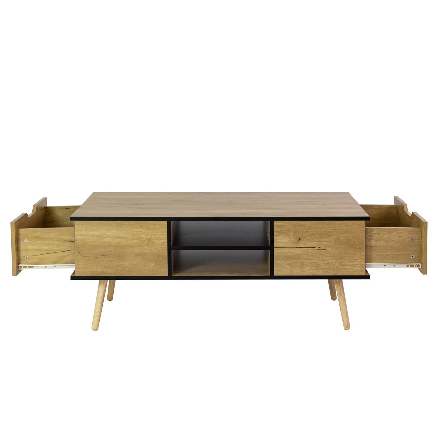 Coffee Table with Solid Wood Legs Support and Big Storage Space- Black+Brown_4