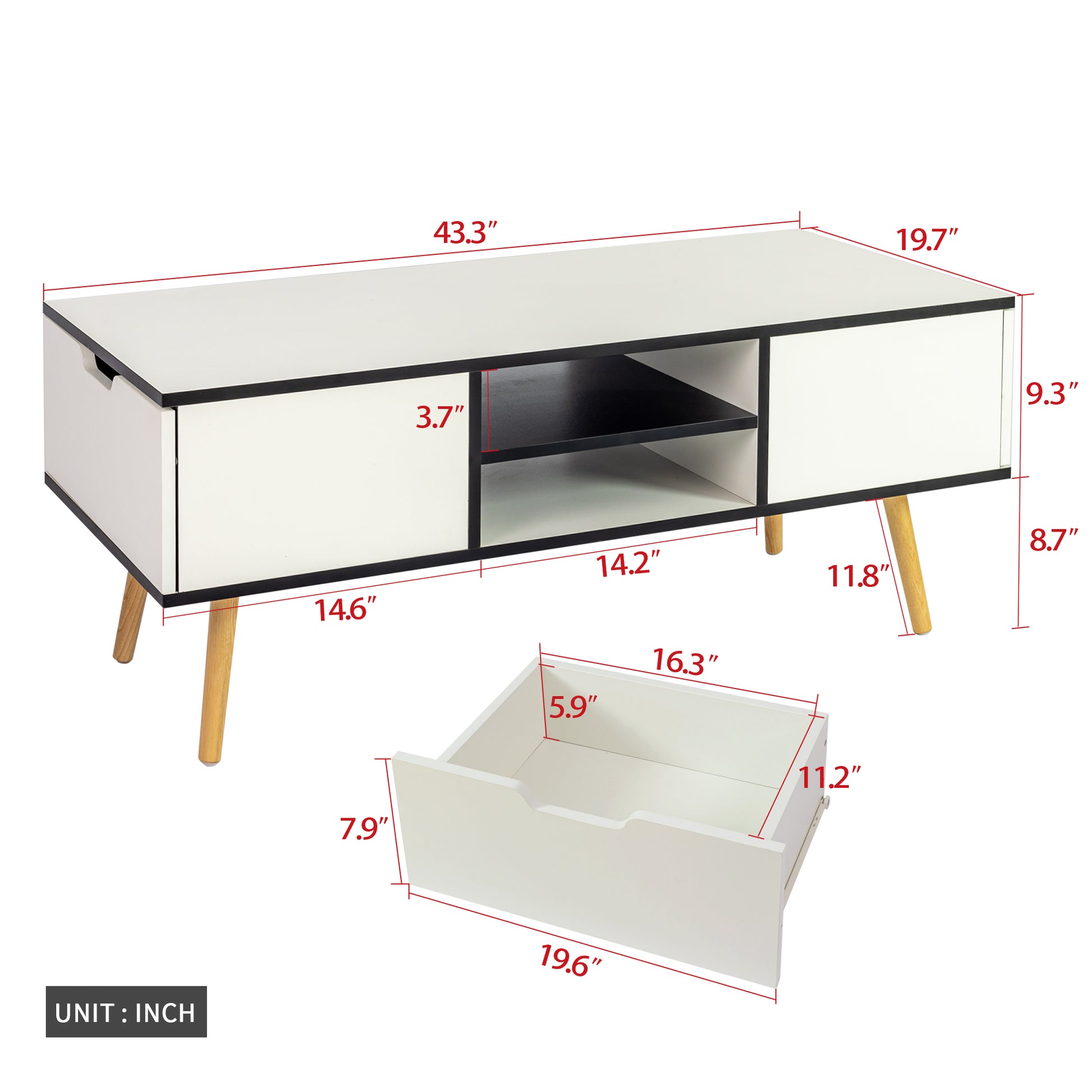 Coffee Table with Solid Wood Legs Support and Big Storage Space- White_5