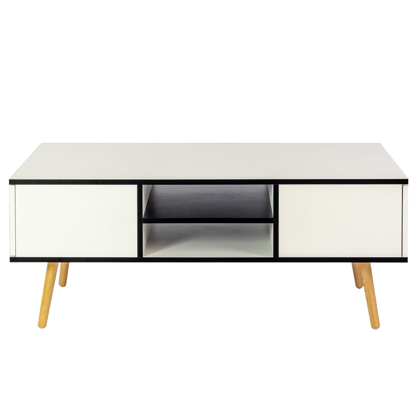 Coffee Table with Solid Wood Legs Support and Big Storage Space- White_3