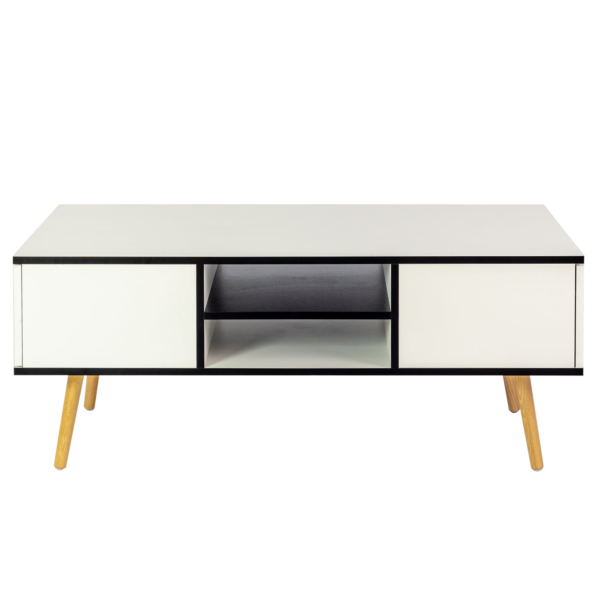 Coffee Table with Solid Wood Legs Support and Big Storage Space- White_3
