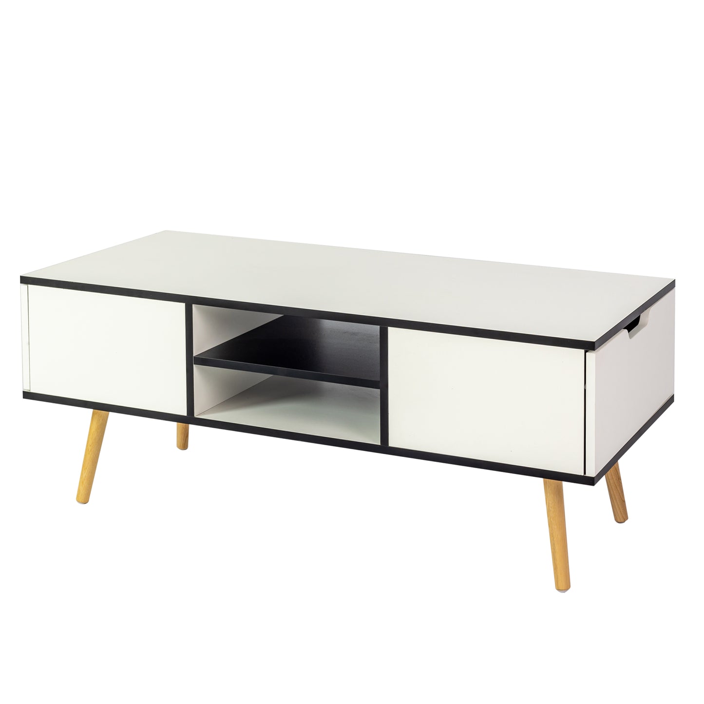 Coffee Table with Solid Wood Legs Support and Big Storage Space- White_11
