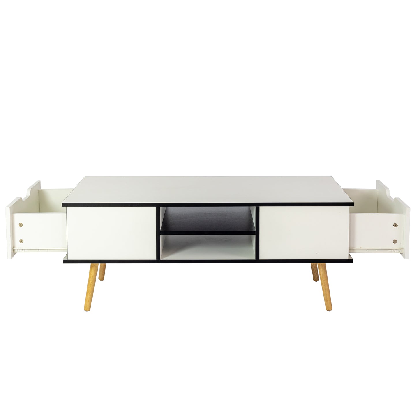 Coffee Table with Solid Wood Legs Support and Big Storage Space- White_4