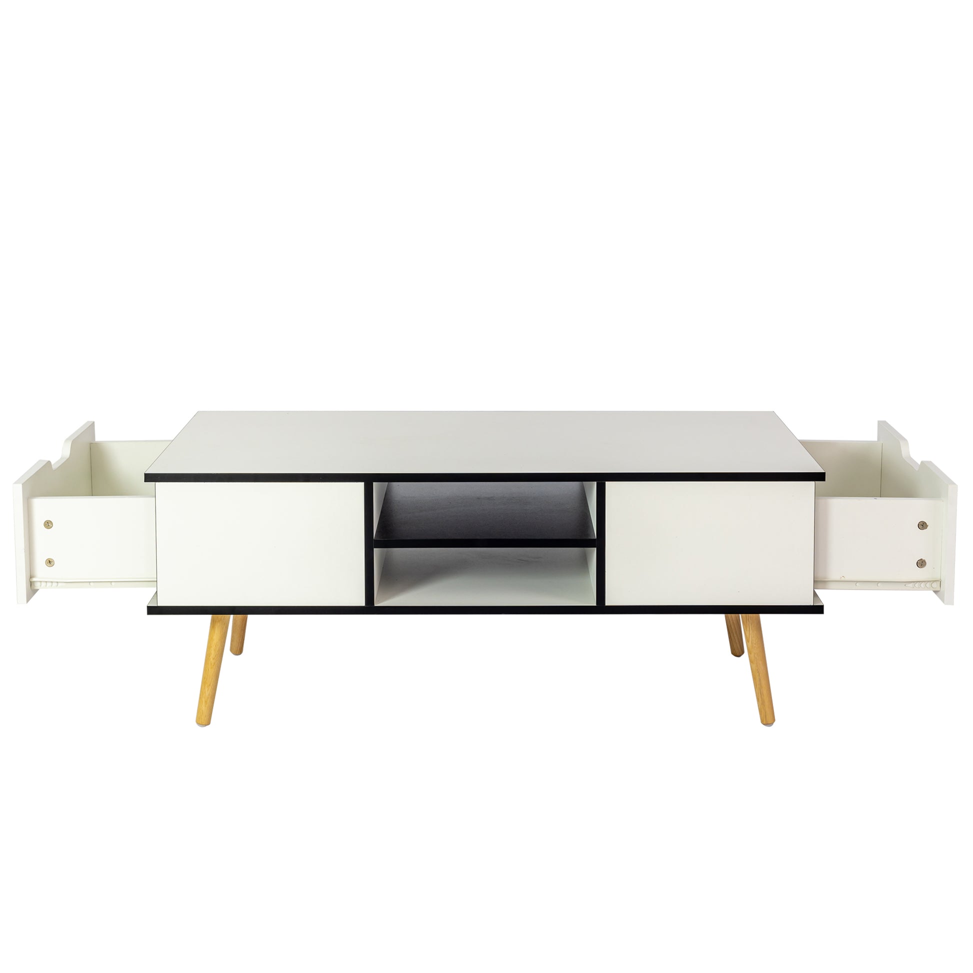 Coffee Table with Solid Wood Legs Support and Big Storage Space- White_4