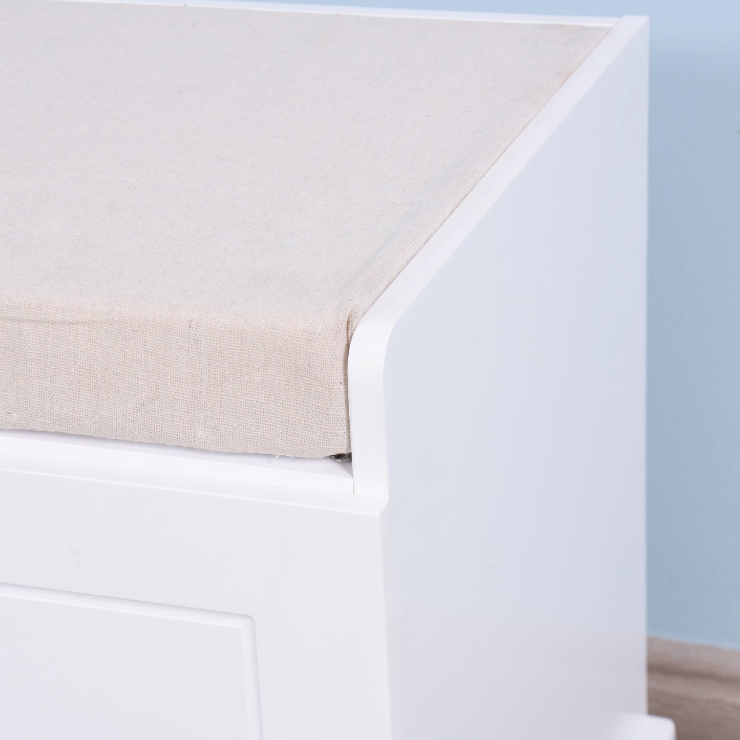 2 Doors 2 Cabinets Wooden Entryway Shoe Cabinet Storage Bench with White Cushion_8