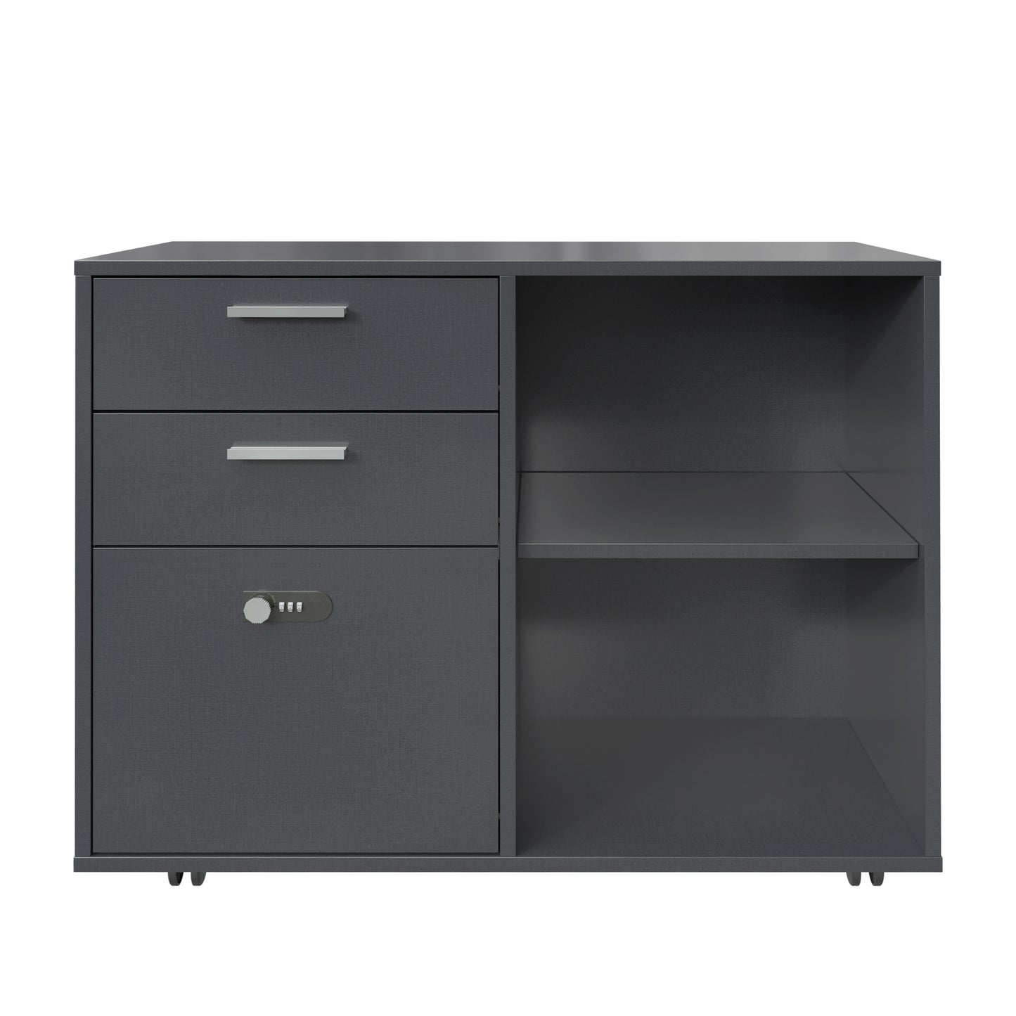 Small Rolling Portable Wooden Drawer File Cabinet with Safety Lock- Dark Gray_10