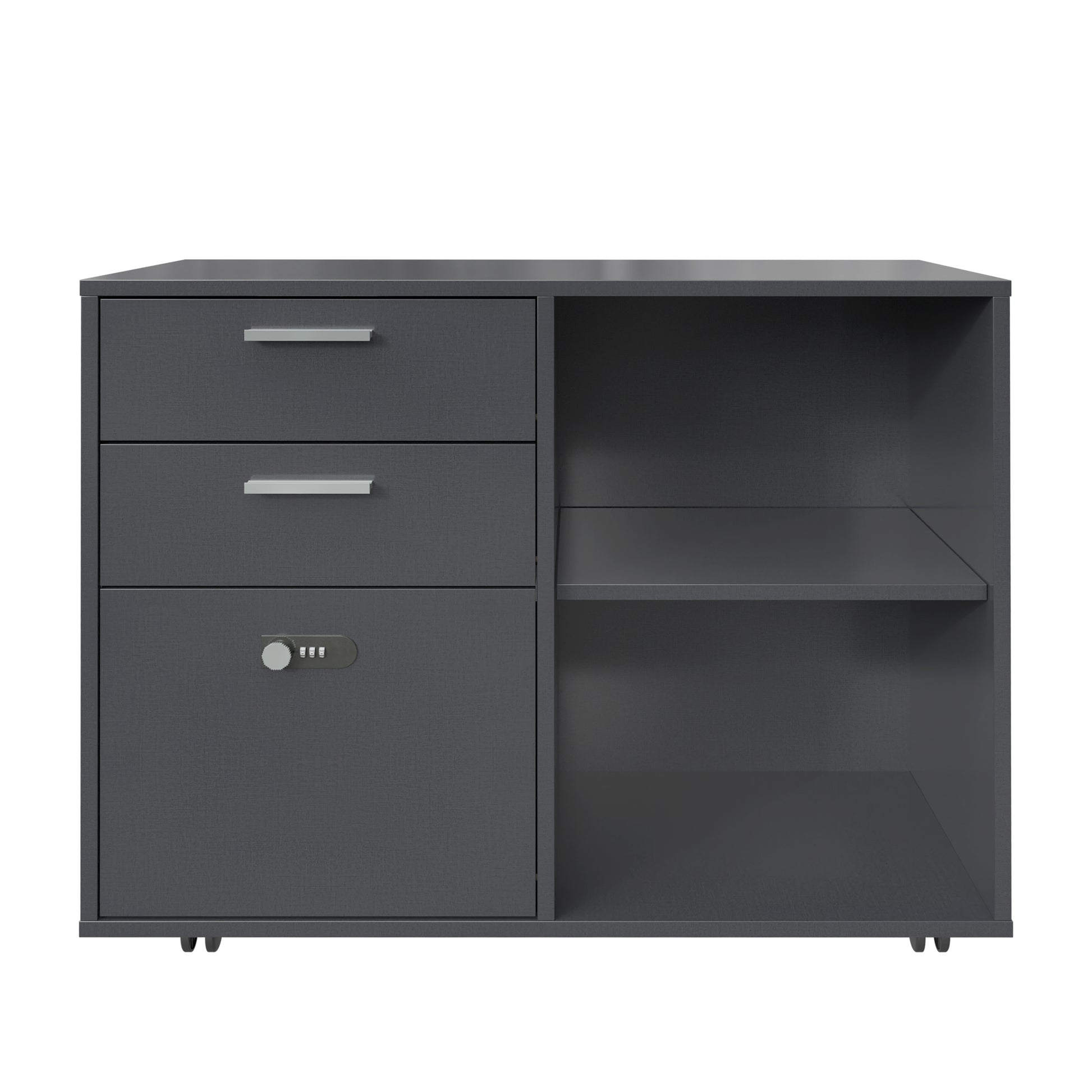 Small Rolling Portable Wooden Drawer File Cabinet with Safety Lock- Dark Gray_10