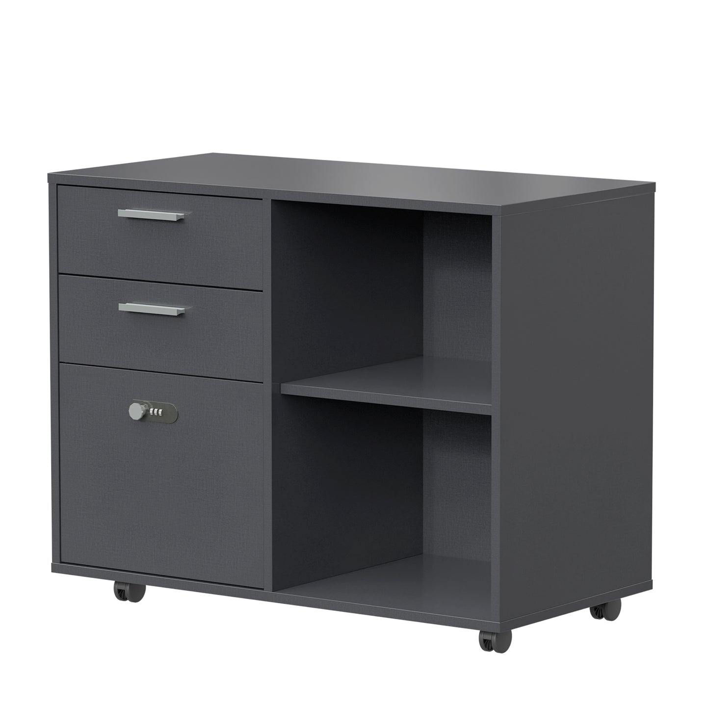 Small Rolling Portable Wooden Drawer File Cabinet with Safety Lock- Dark Gray_8
