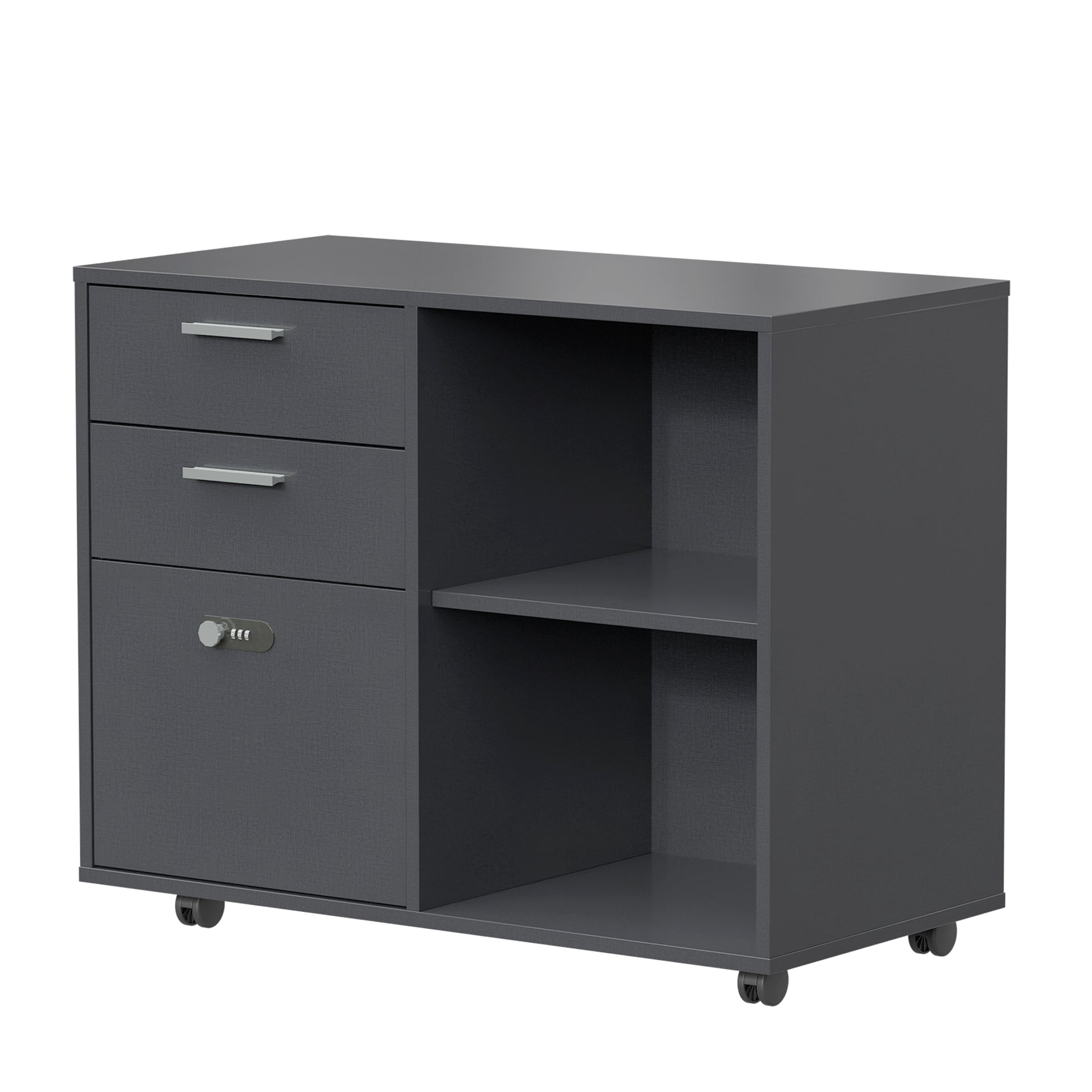 Small Rolling Portable Wooden Drawer File Cabinet with Safety Lock- Dark Gray_8