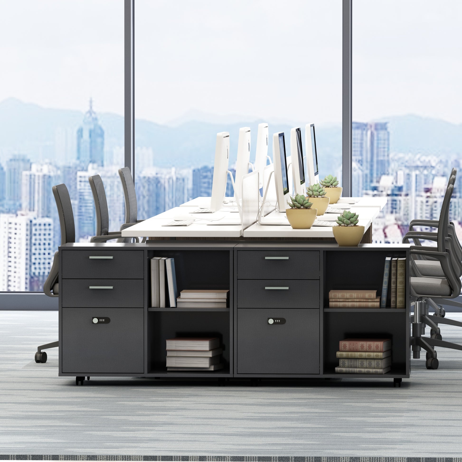 Small Rolling Portable Wooden Drawer File Cabinet with Safety Lock- Dark Gray_2
