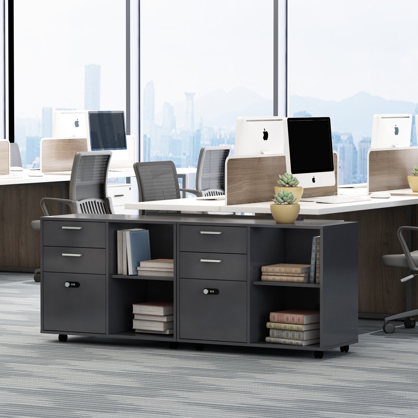 Small Rolling Portable Wooden Drawer File Cabinet with Safety Lock- Dark Gray_3