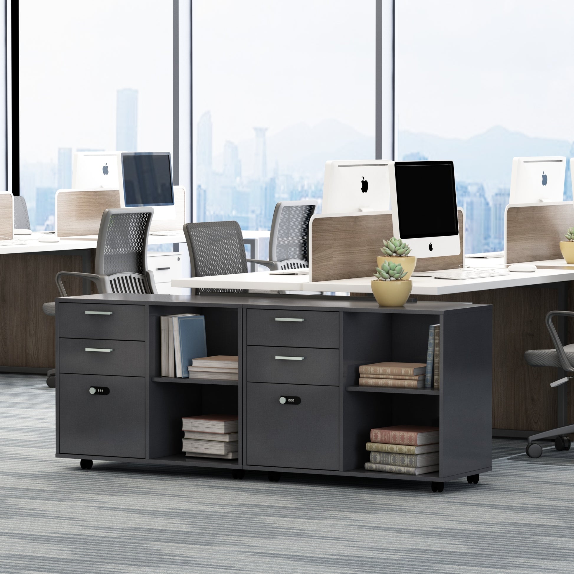Small Rolling Portable Wooden Drawer File Cabinet with Safety Lock- Dark Gray_3