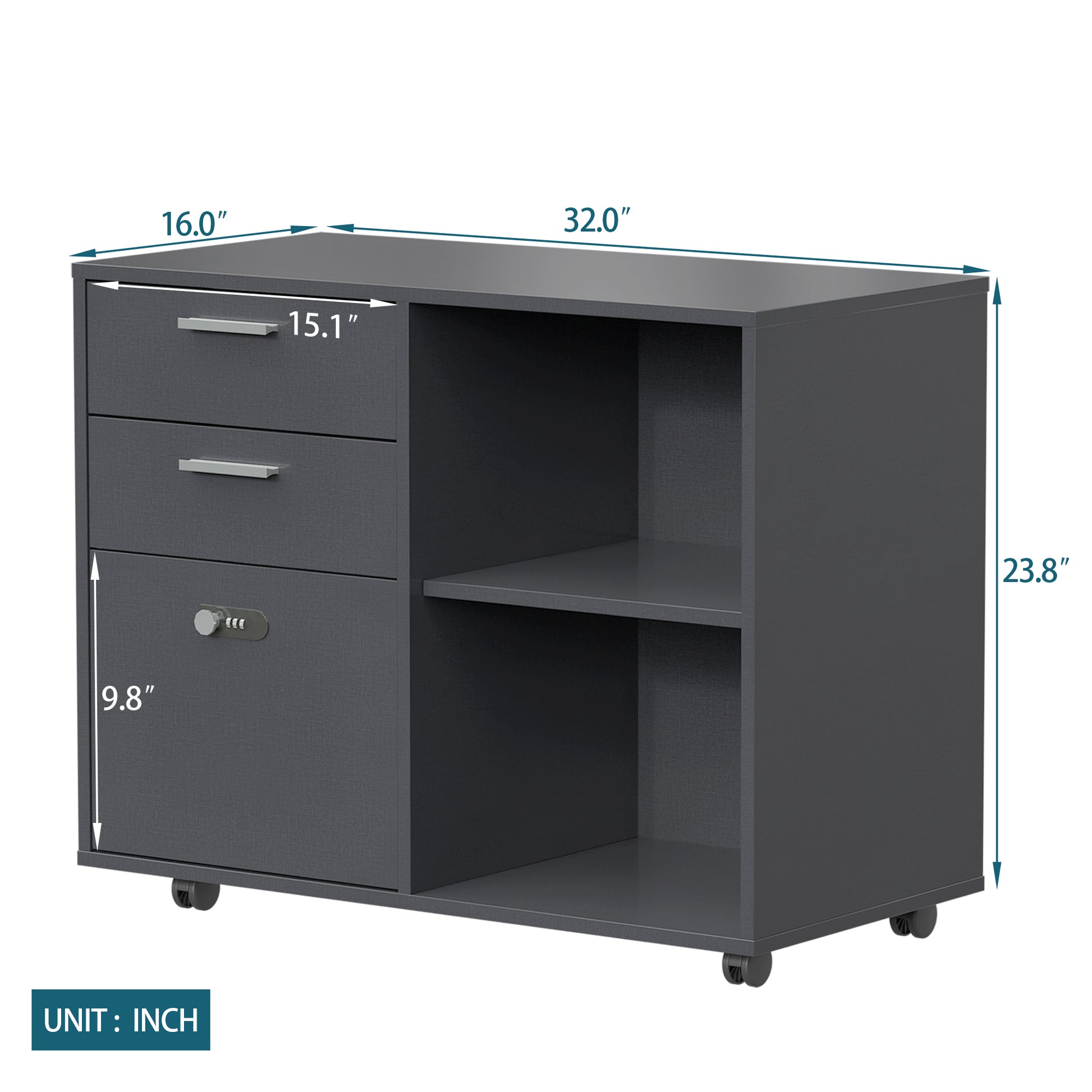 Small Rolling Portable Wooden Drawer File Cabinet with Safety Lock- Dark Gray_6