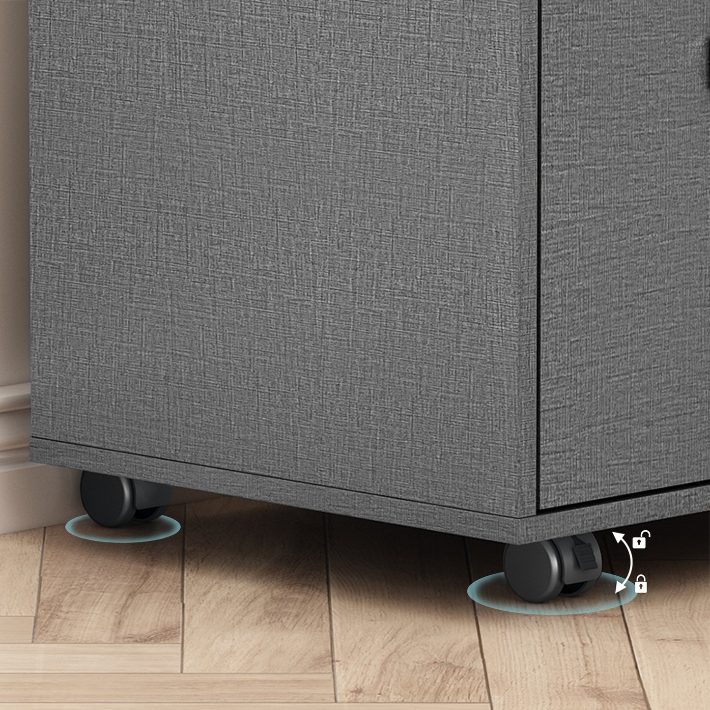 Small Rolling Portable Wooden Drawer File Cabinet with Safety Lock- Dark Gray_13