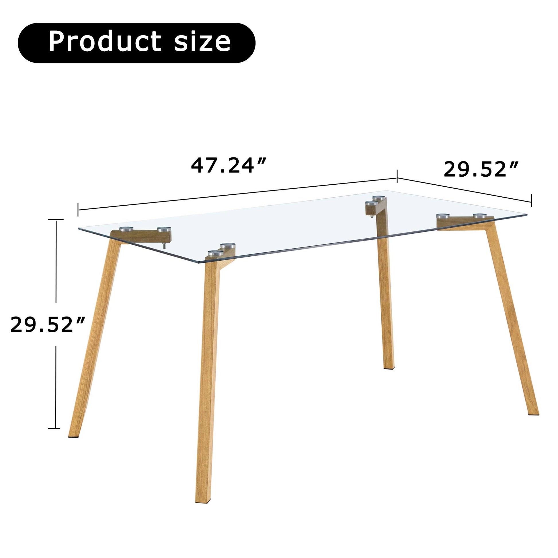 Modern Minimalist Rectangular Tempered Glass Dining Table with Metal Legs for 4-6 People_13
