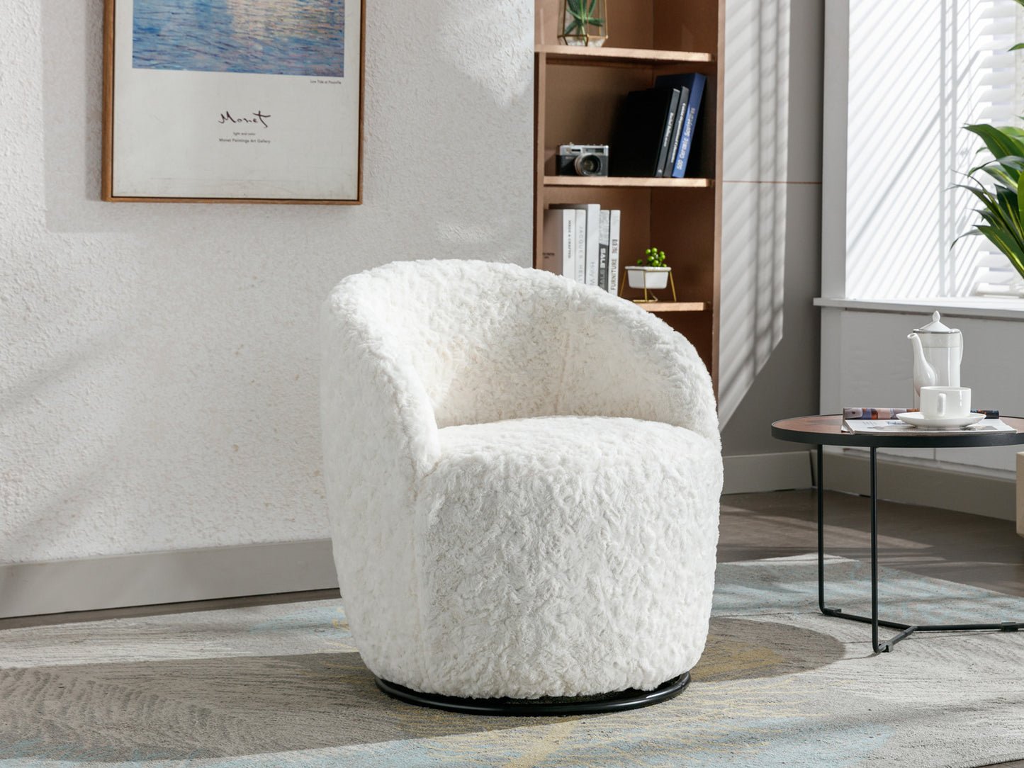 Compact Modern Velvet Fabric Swivel Accent Barrel Chair With Black Powder Coating- Gray_16