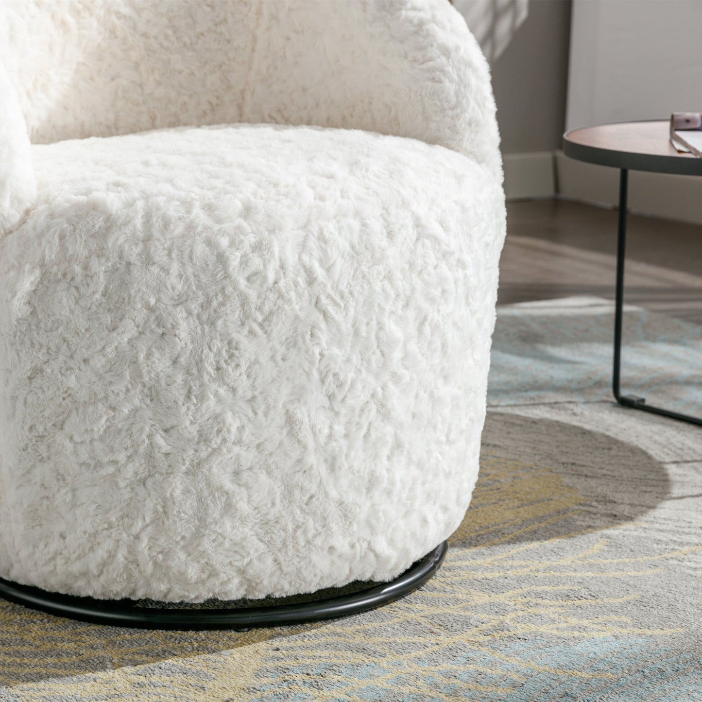 Compact Modern Velvet Fabric Swivel Accent Barrel Chair With Black Powder Coating- Gray_12