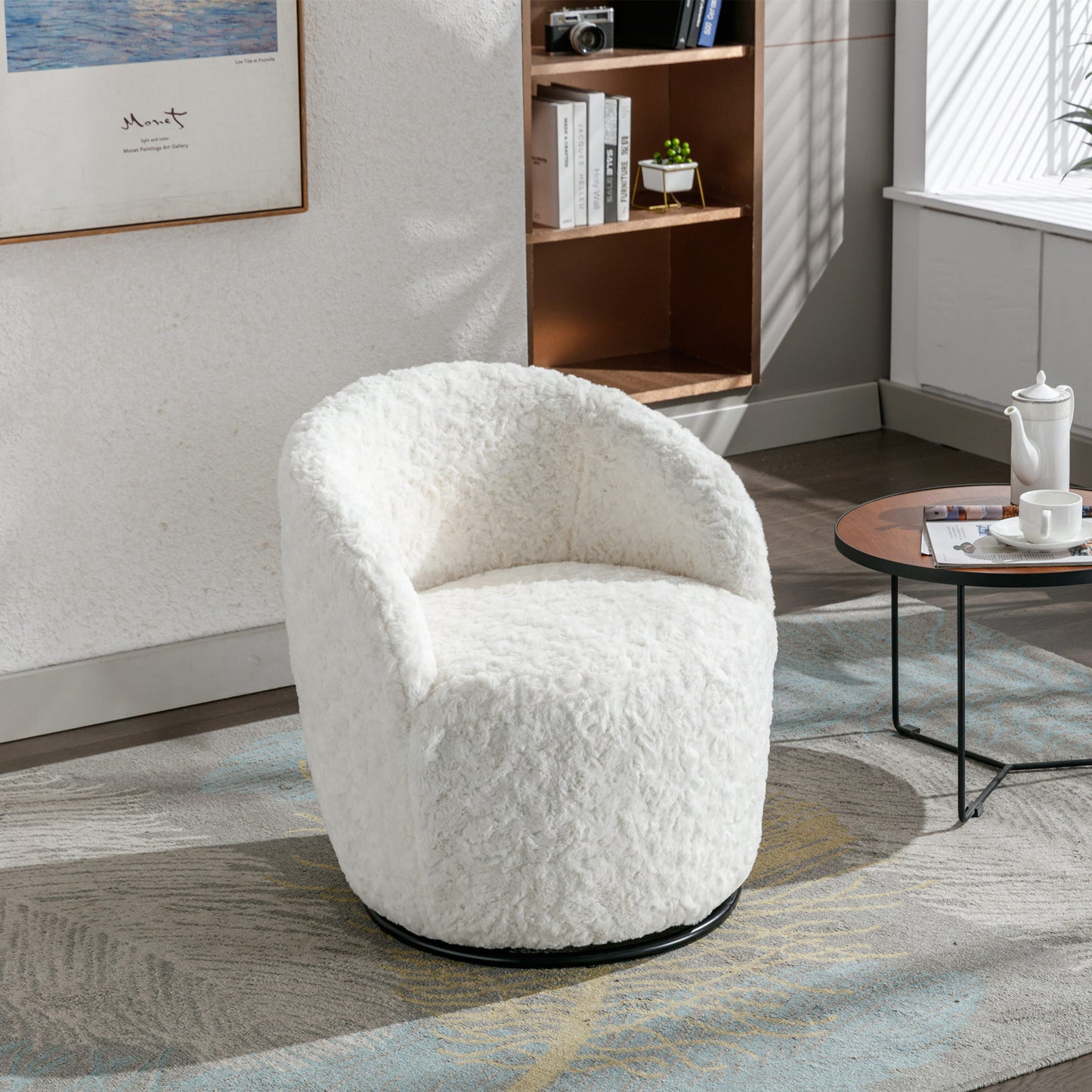 Compact Modern Velvet Fabric Swivel Accent Barrel Chair With Black Powder Coating- Gray_14