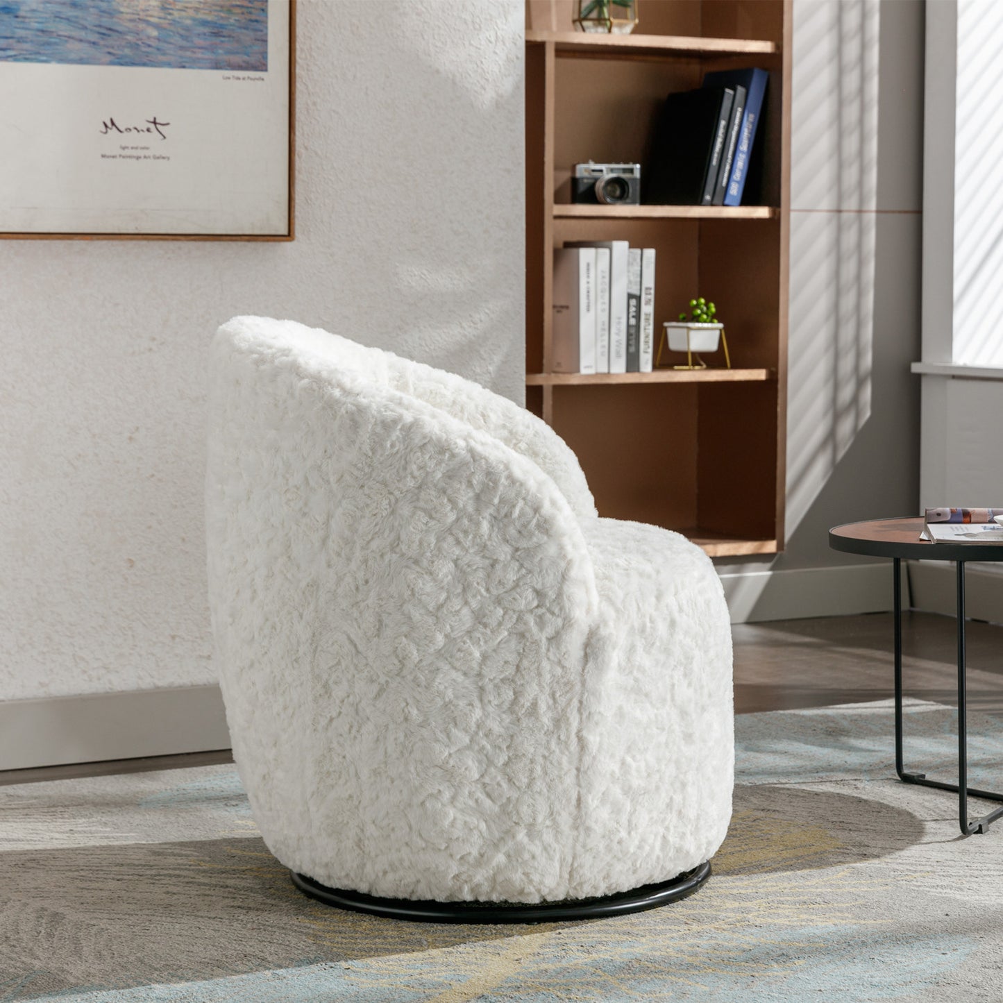 Compact Modern Velvet Fabric Swivel Accent Barrel Chair With Black Powder Coating- Gray_15