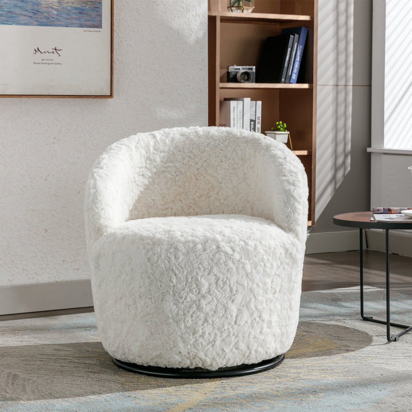 Compact Modern Velvet Fabric Swivel Accent Barrel Chair With Black Powder Coating- Gray_13