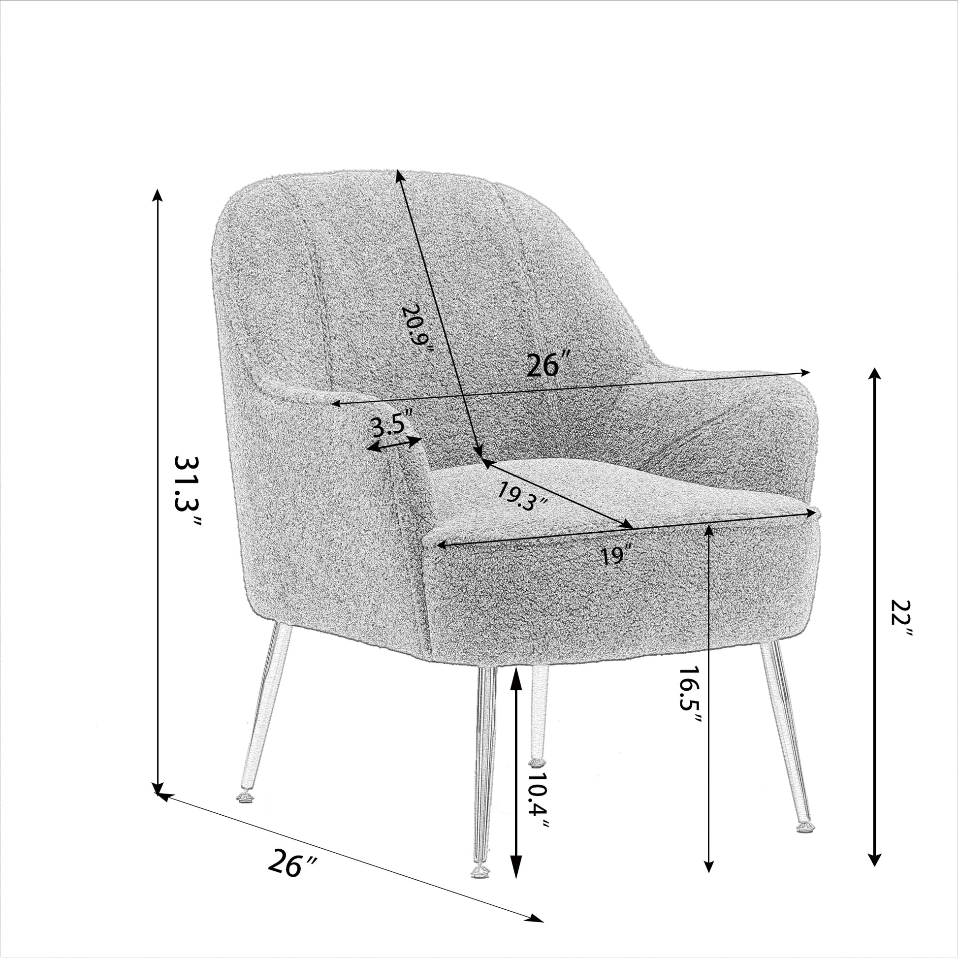 Modern Teddy Fabric Shell Chair Accent Armchair with Golden Legs- Red_3
