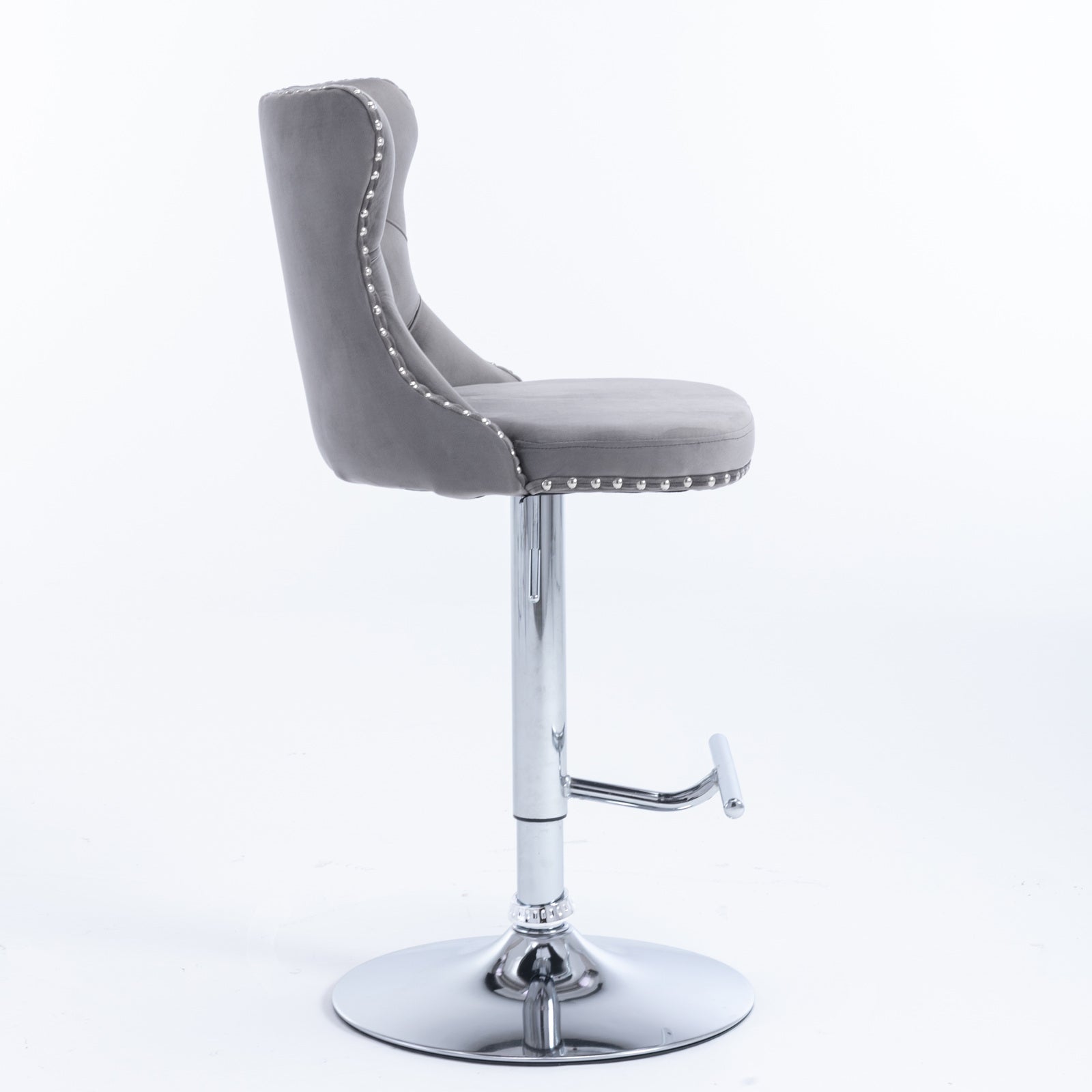 Set of 2 Modern Upholstered Tufted Velvet Armless Bar Stools with Chrome Details- Gray_4