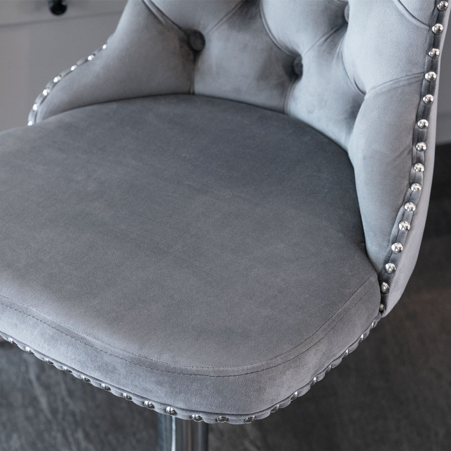 Set of 2 Modern Upholstered Tufted Velvet Armless Bar Stools with Chrome Details- Gray_9