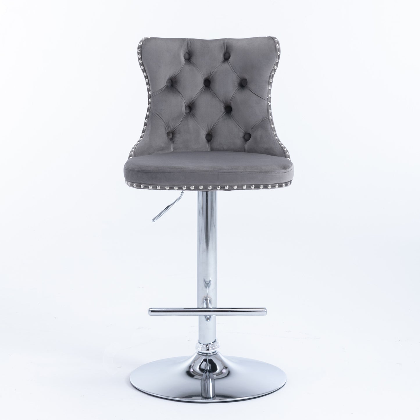 Set of 2 Modern Upholstered Tufted Velvet Armless Bar Stools with Chrome Details- Gray_2