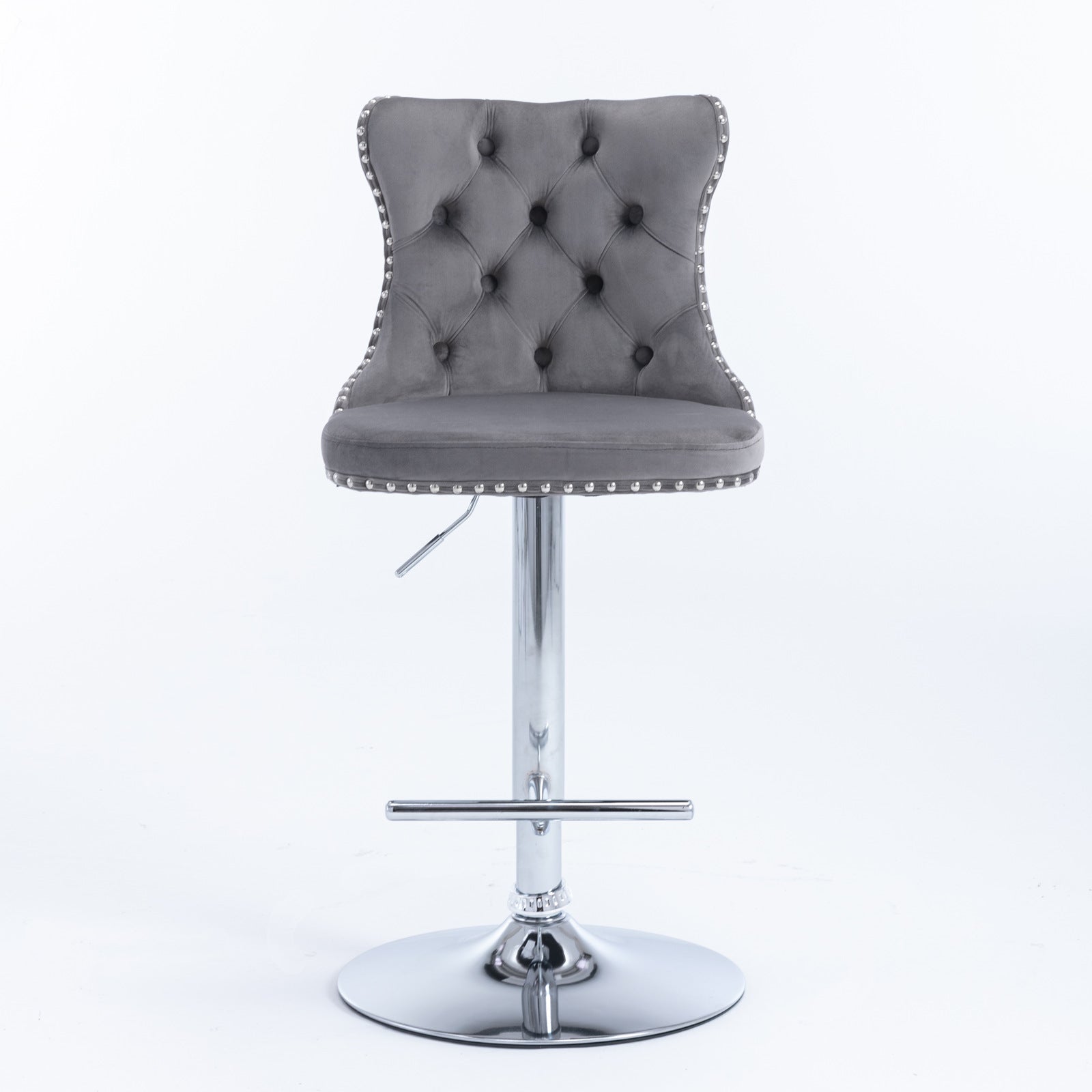 Set of 2 Modern Upholstered Tufted Velvet Armless Bar Stools with Chrome Details- Gray_2