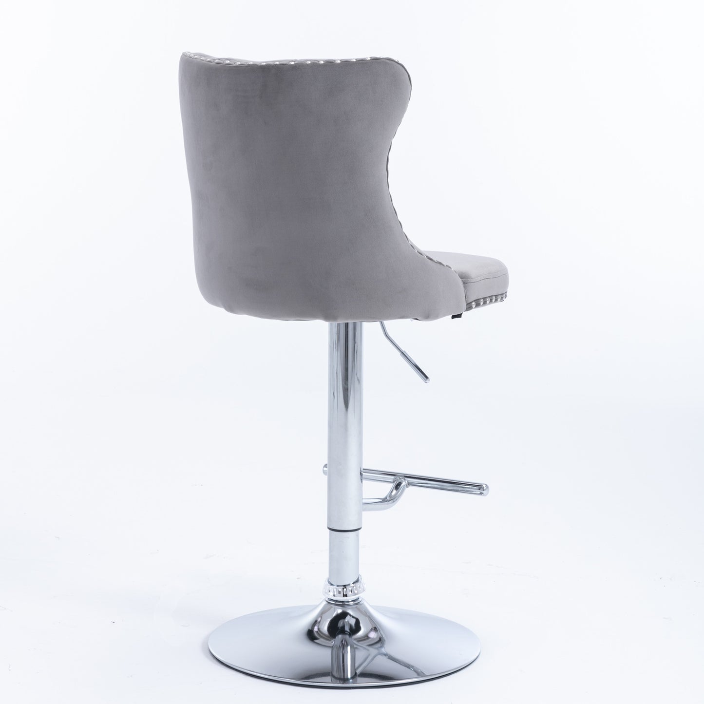 Set of 2 Modern Upholstered Tufted Velvet Armless Bar Stools with Chrome Details- Gray_5