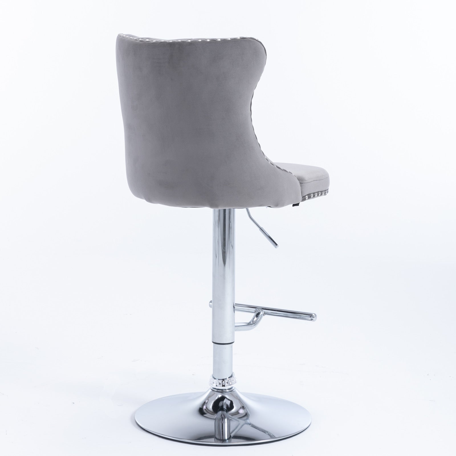 Set of 2 Modern Upholstered Tufted Velvet Armless Bar Stools with Chrome Details- Gray_5