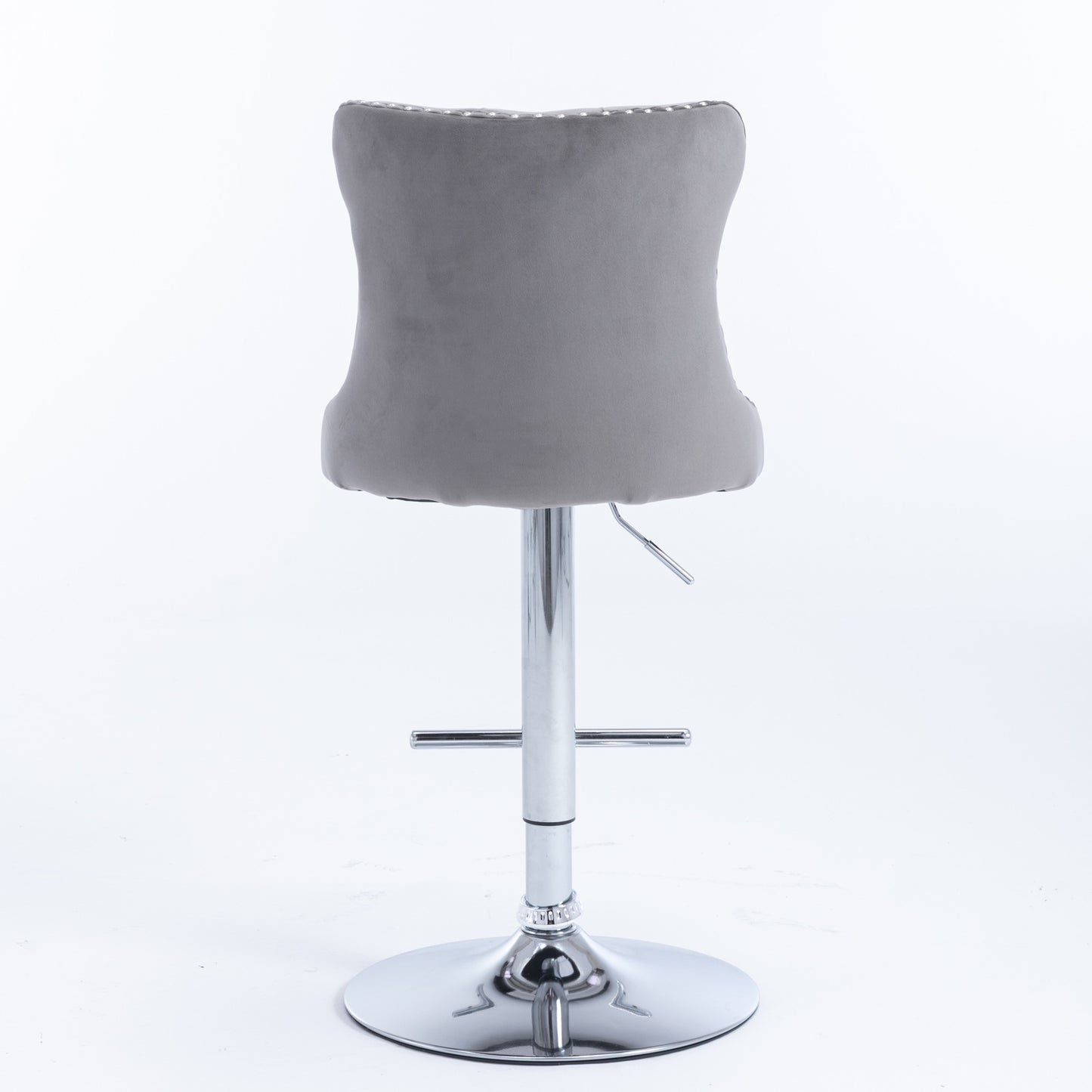 Set of 2 Modern Upholstered Tufted Velvet Armless Bar Stools with Chrome Details- Gray_6
