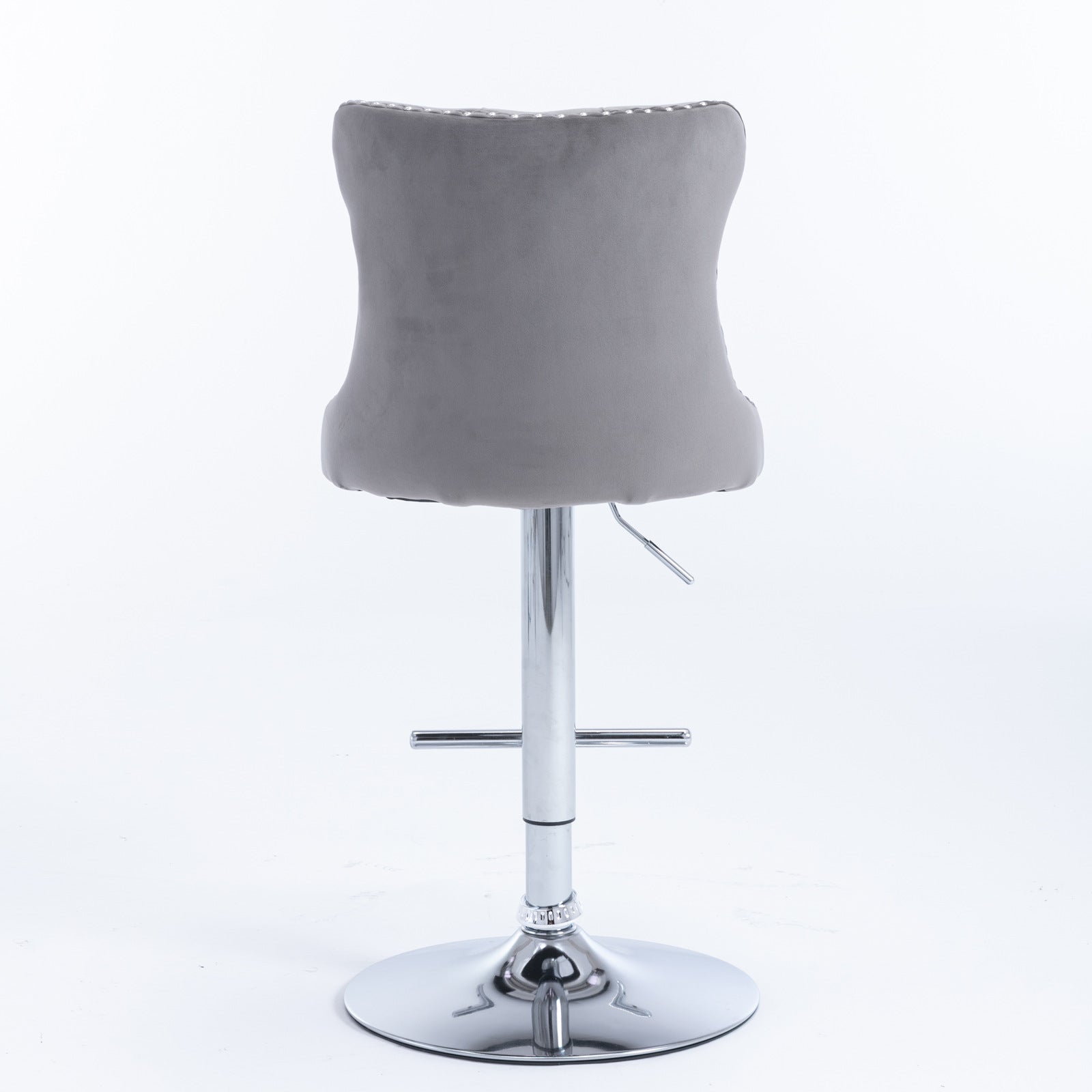 Set of 2 Modern Upholstered Tufted Velvet Armless Bar Stools with Chrome Details- Gray_6