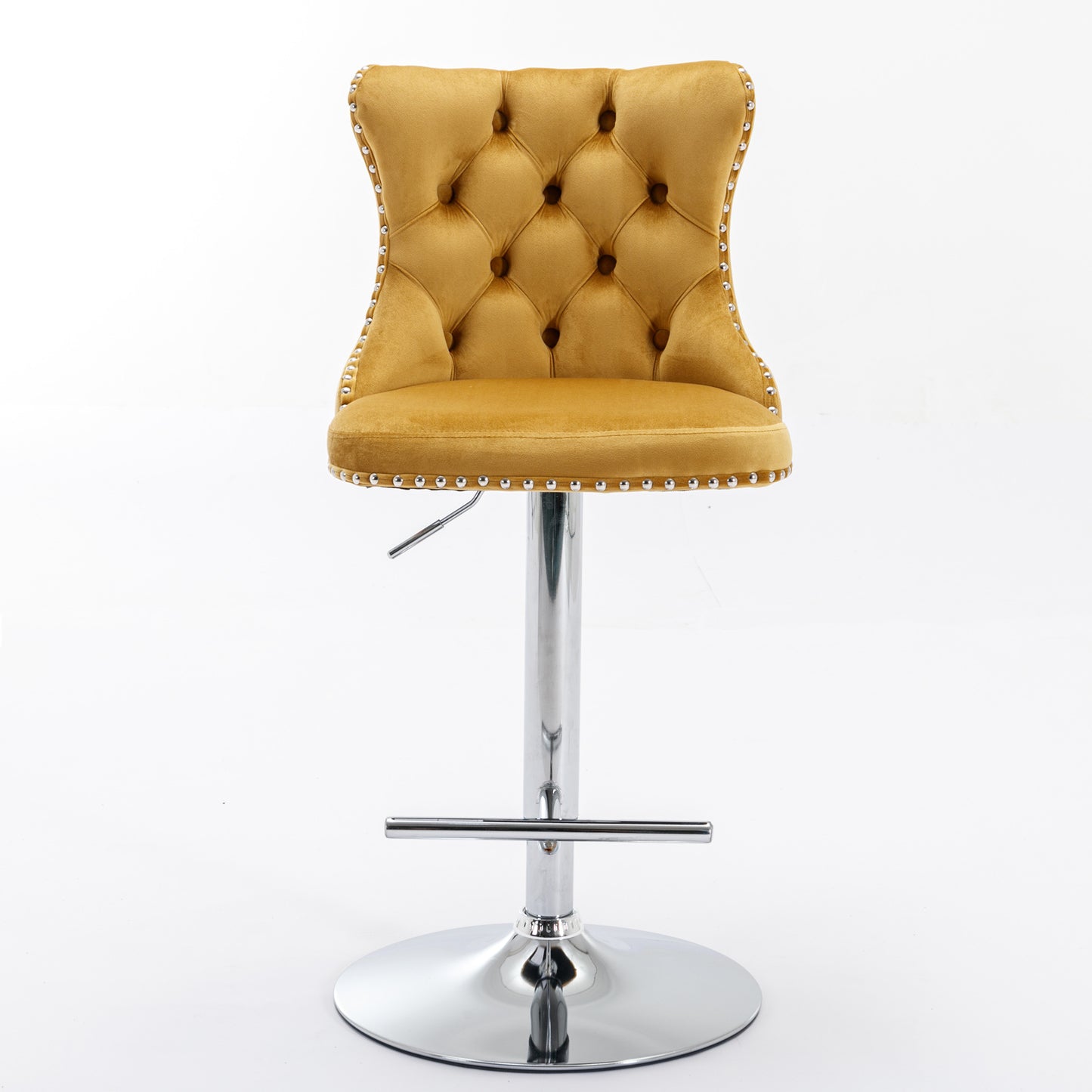 Set of 2 Modern Upholstered Tufted Velvet Armless Bar Stools with Chrome Details- Gold_2